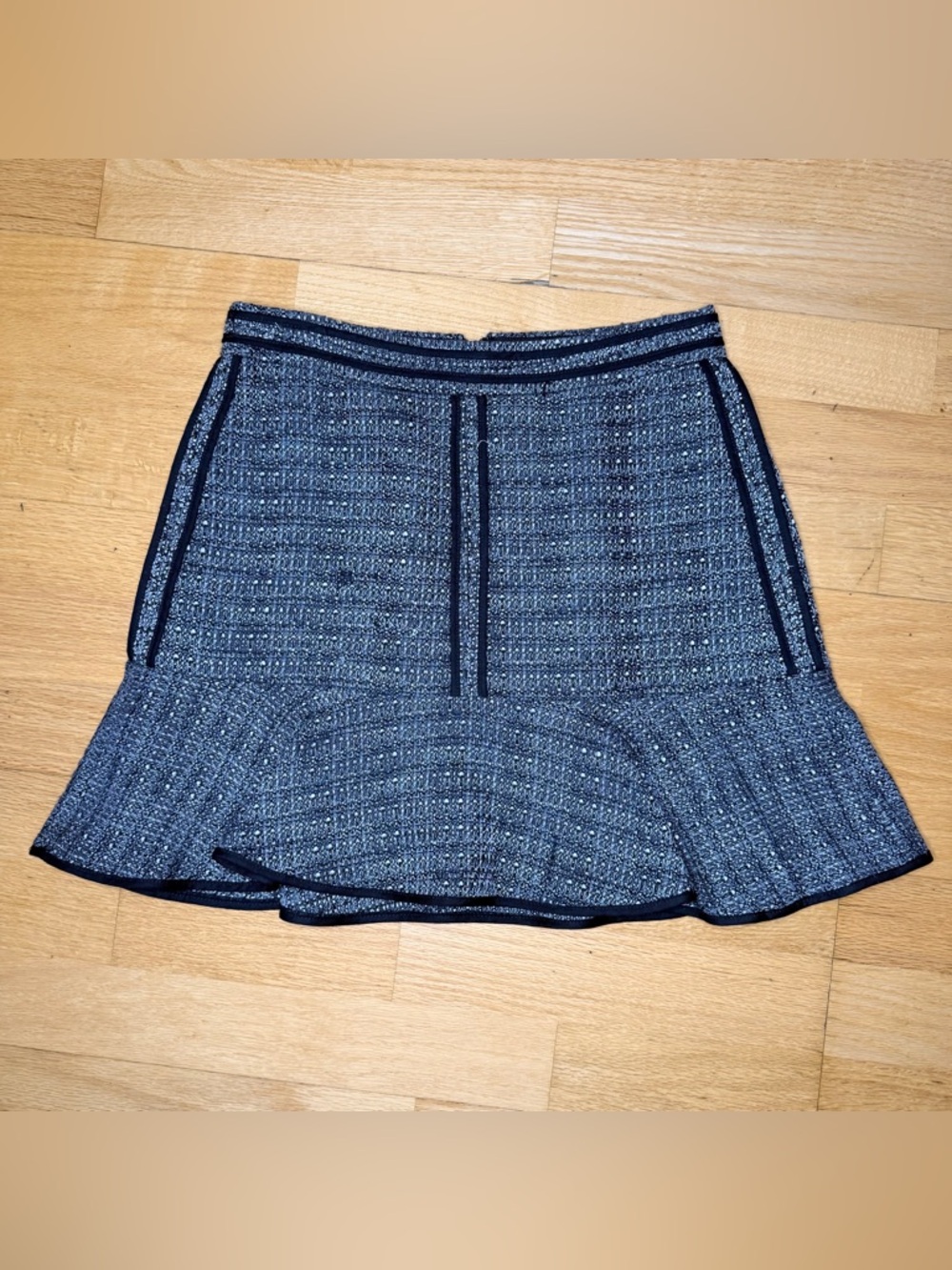 Madewell Textured Tweed Ruffle High Waist Mini Skirt Black White 0 GUC Preppy